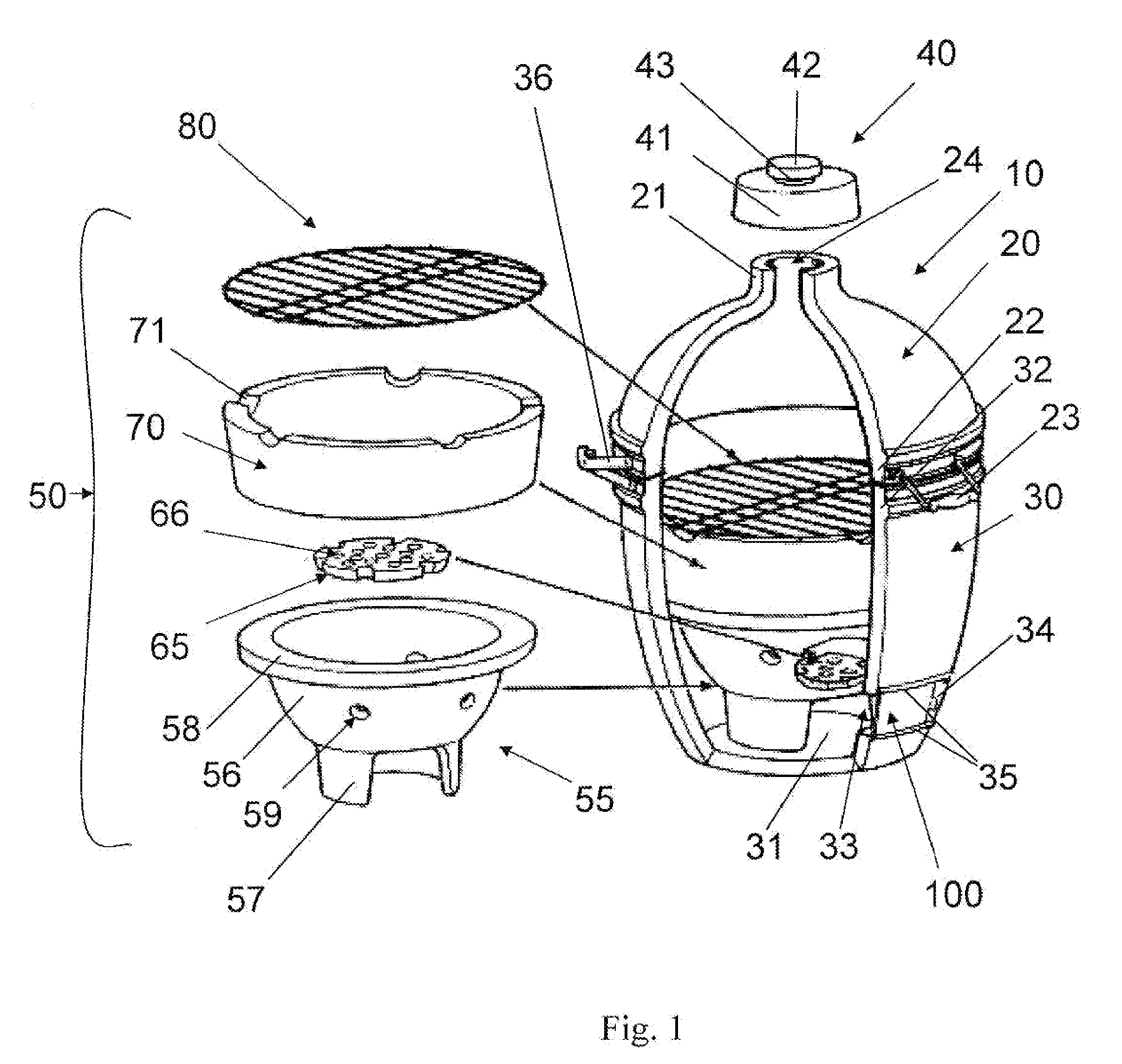 Spark arrestor and airflow control assembly for a portable cooling or heating device