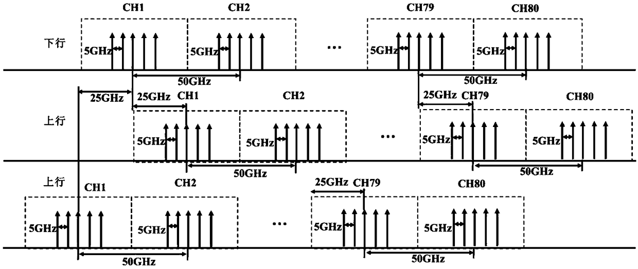 Transmission system and transmission method for ultra-dense wavelength division multiplexing passive optical fiber network