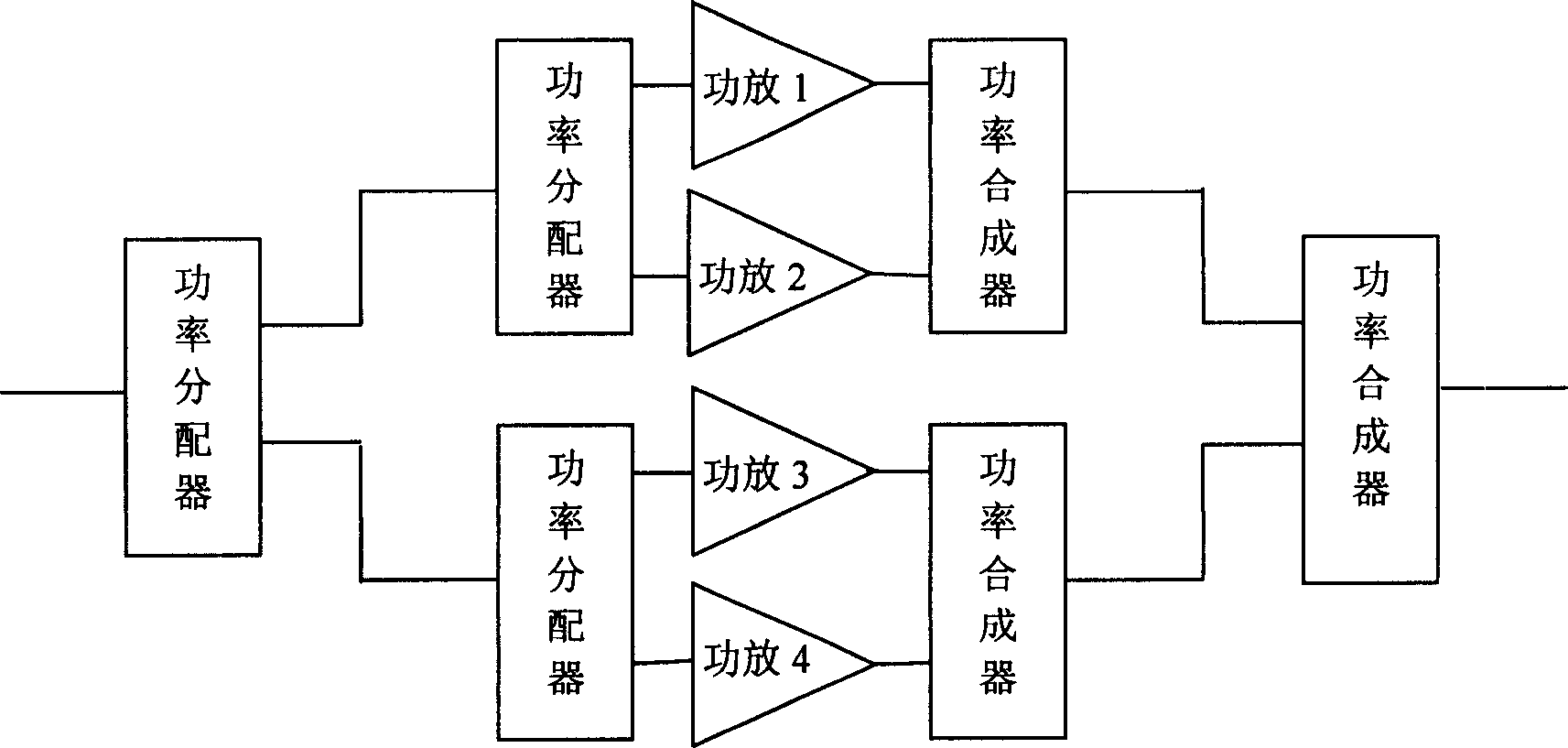 High power millimeter wave upper frequency converter power amplification assembly based on three branch combining network