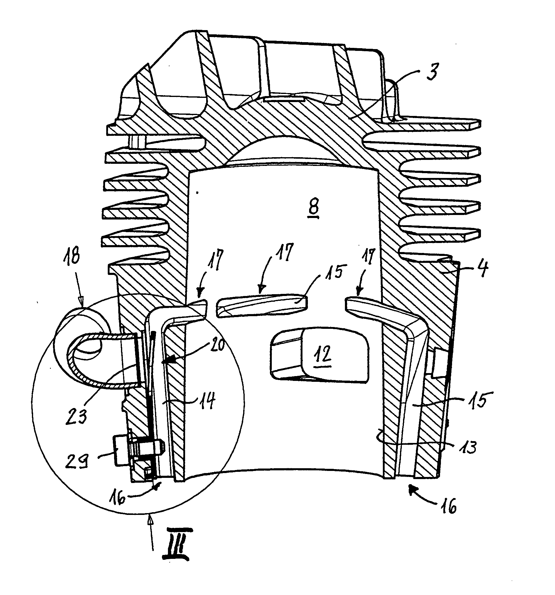 Two-stroke engine having a membrane valve integrated into the transfer channel