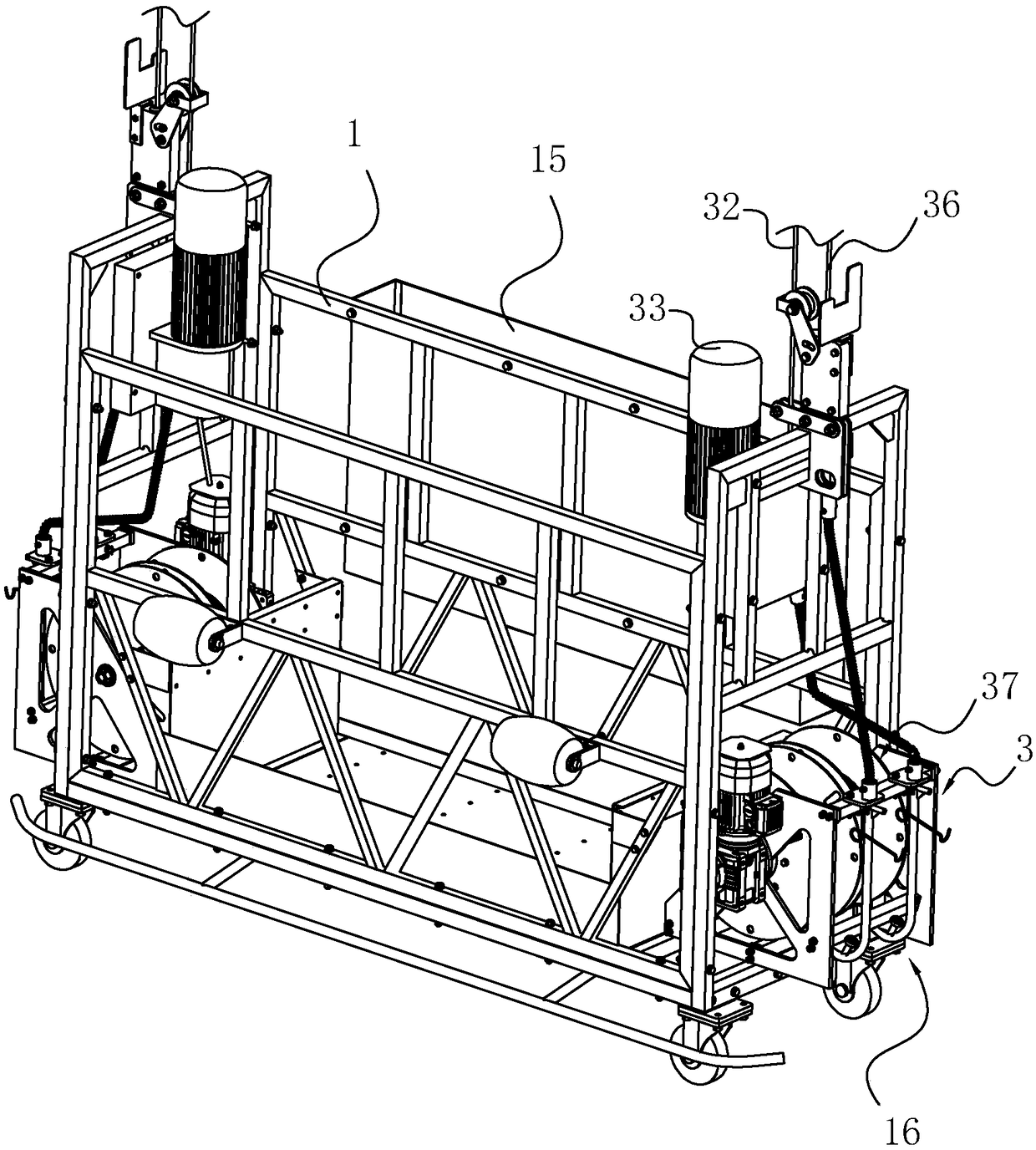 Winding drum device for lifting hanging basket equipment