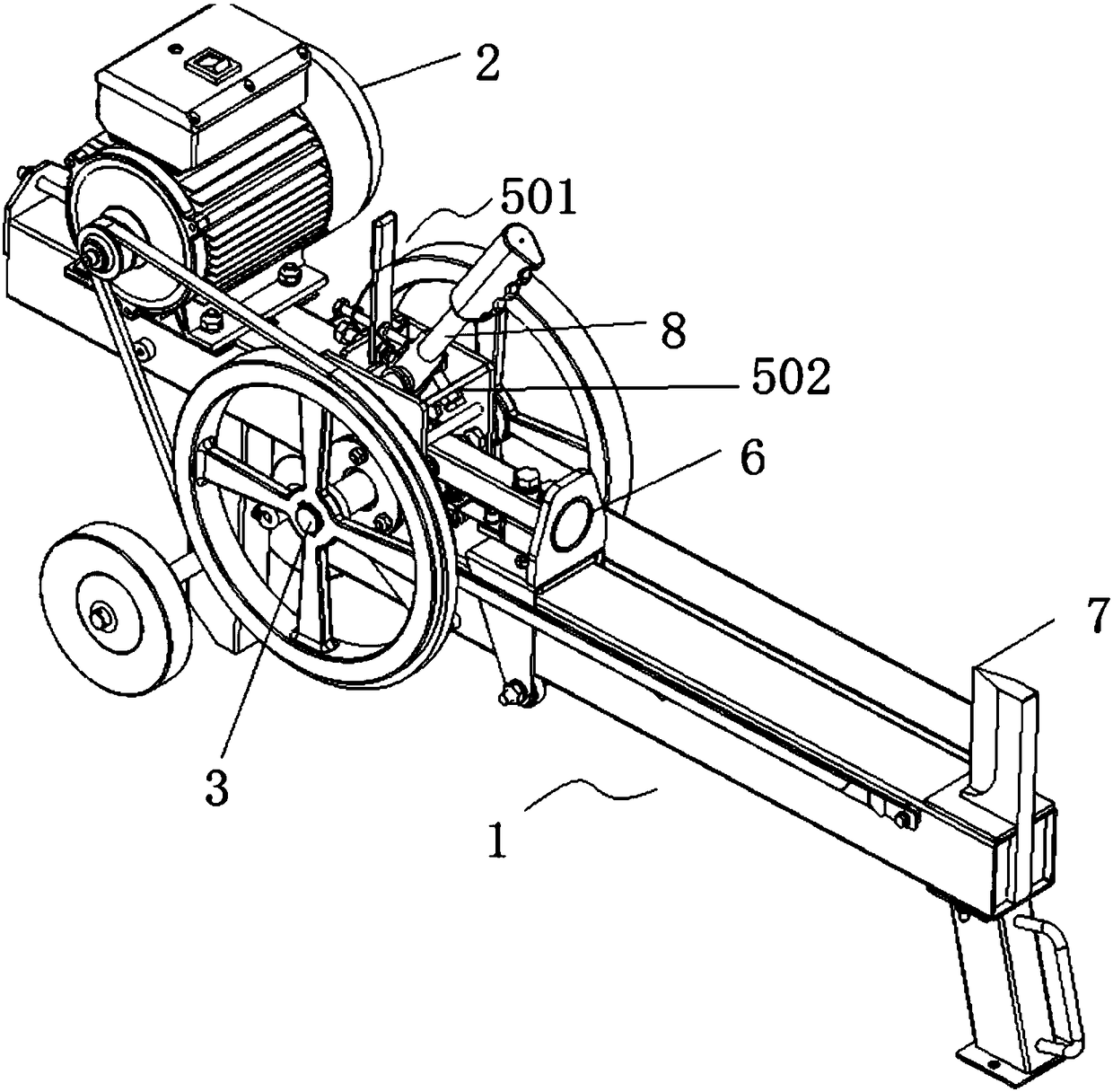 Flywheel wood splitting machine