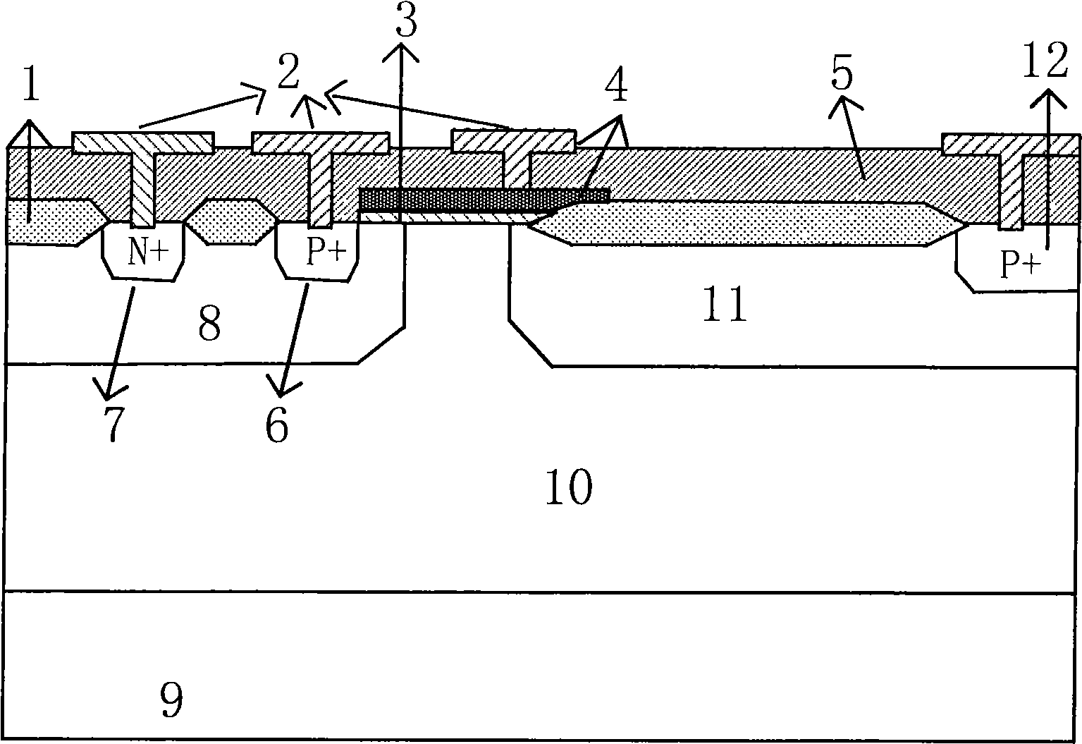 P type transversal bilateral diffusion metal oxide semiconductor tube capable of reducing hot carrier effect