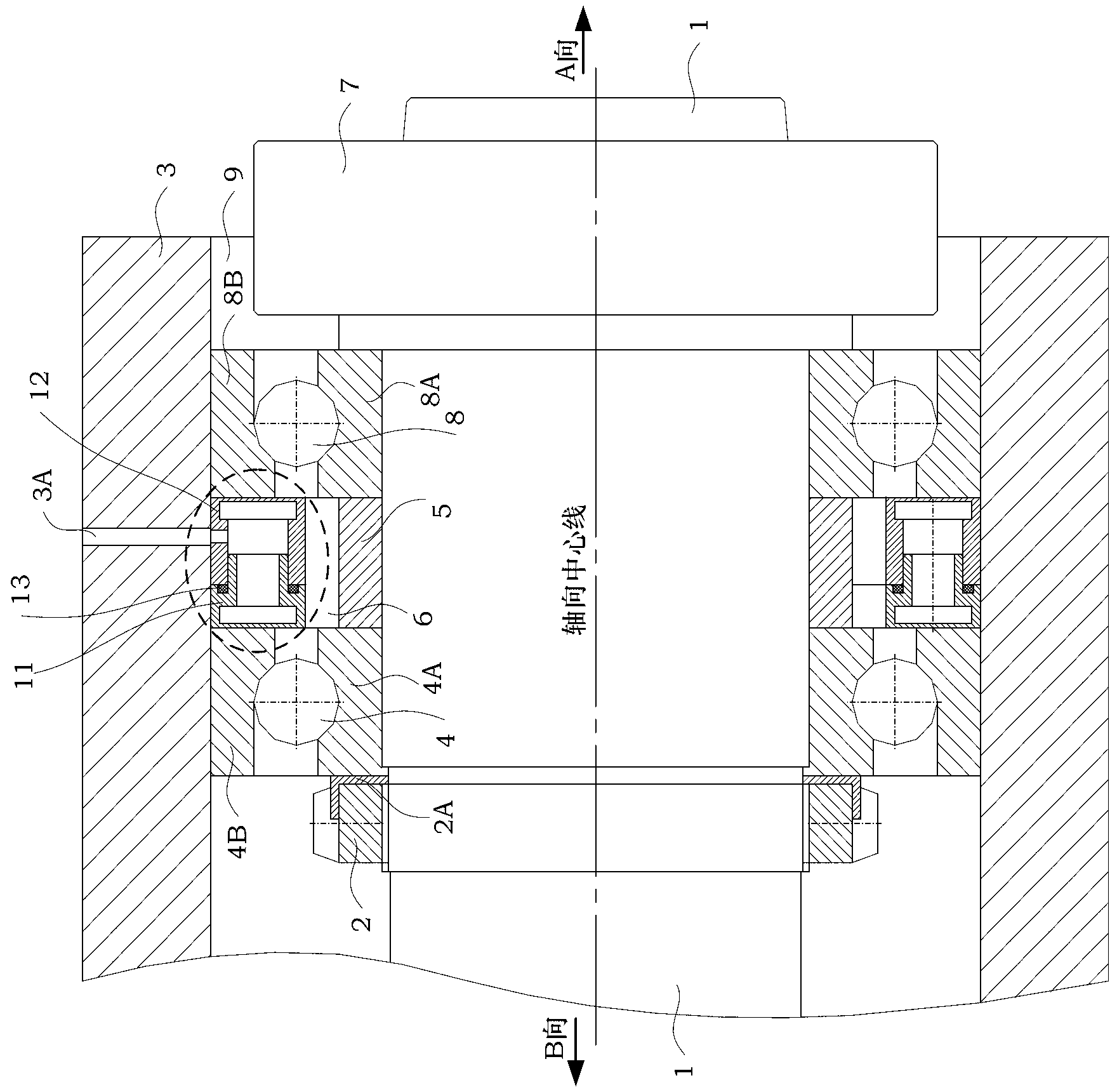 Device capable of improving axial rigidity of main shaft of precision machine tool with adjustable bearing pre-tightening force