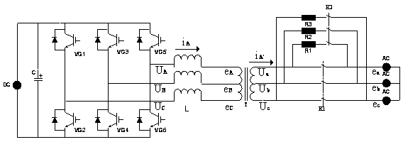 Grid connecting method of three-phase high-power inverter with power-frequency isolation transformer