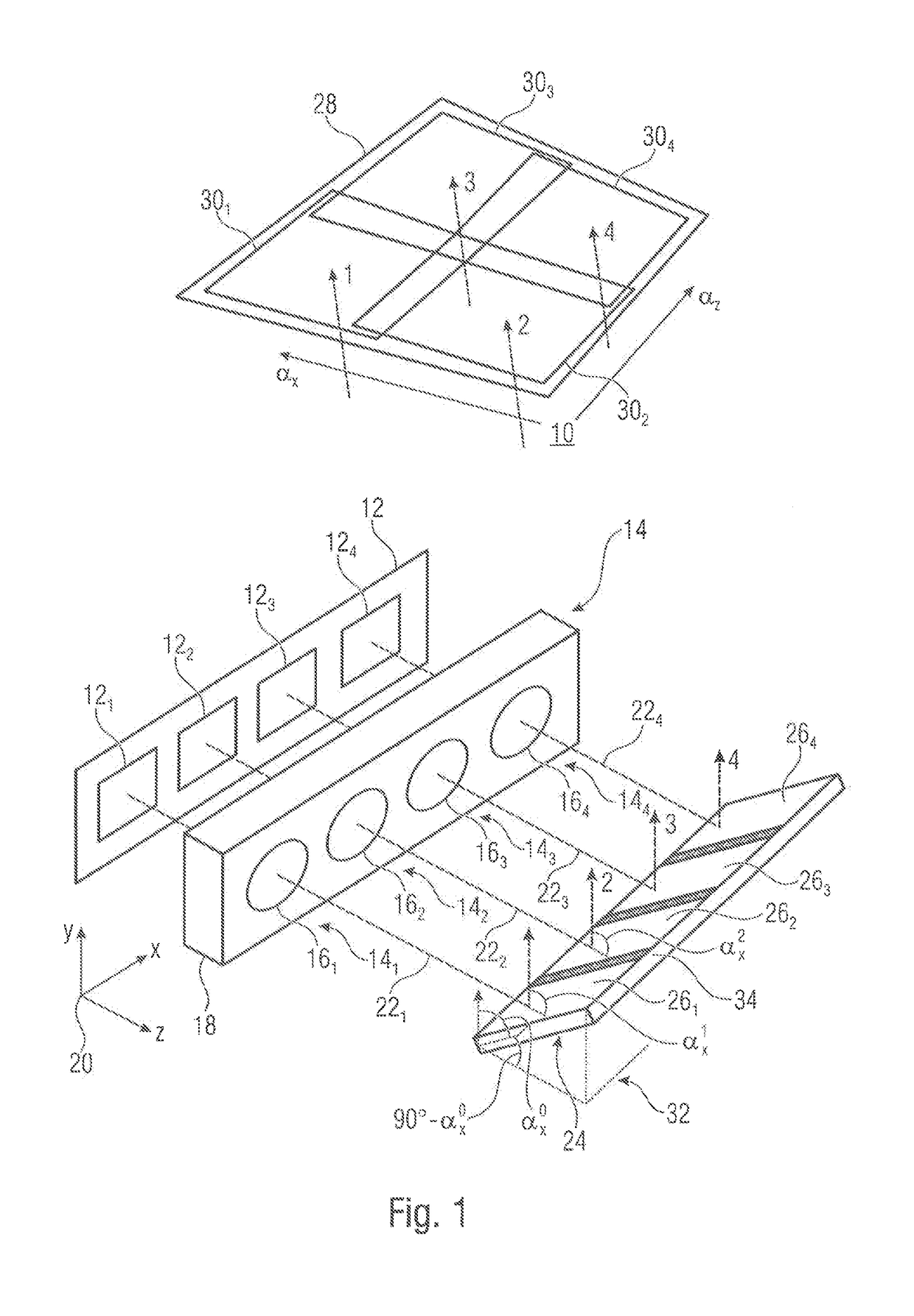 Multi-aperture imaging device having a beam-deflecting device comprising reflecting facets