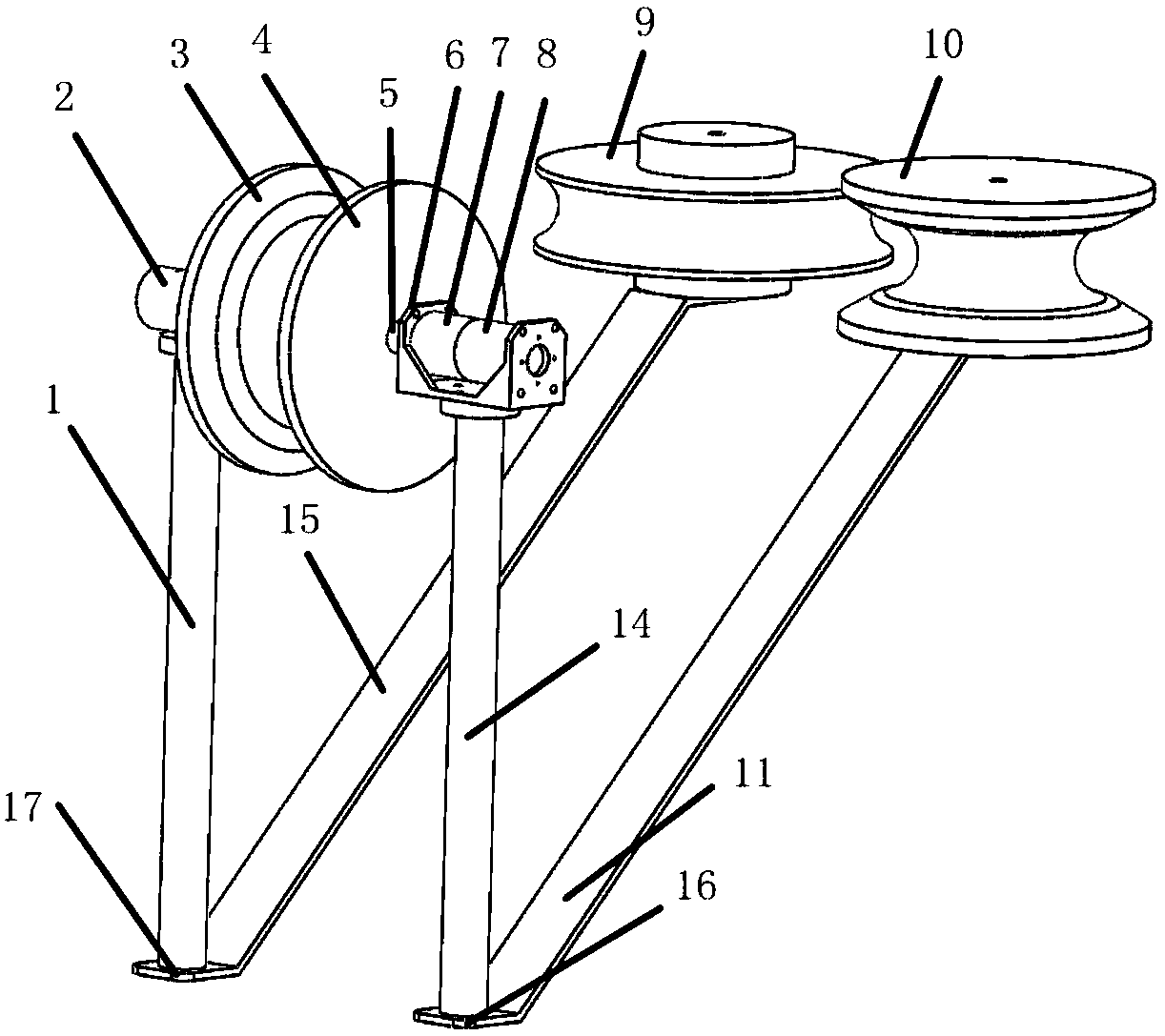 Engagement driving traveling wheel structure, mechanical structure of line inspection robot and its obstacle surmounting method