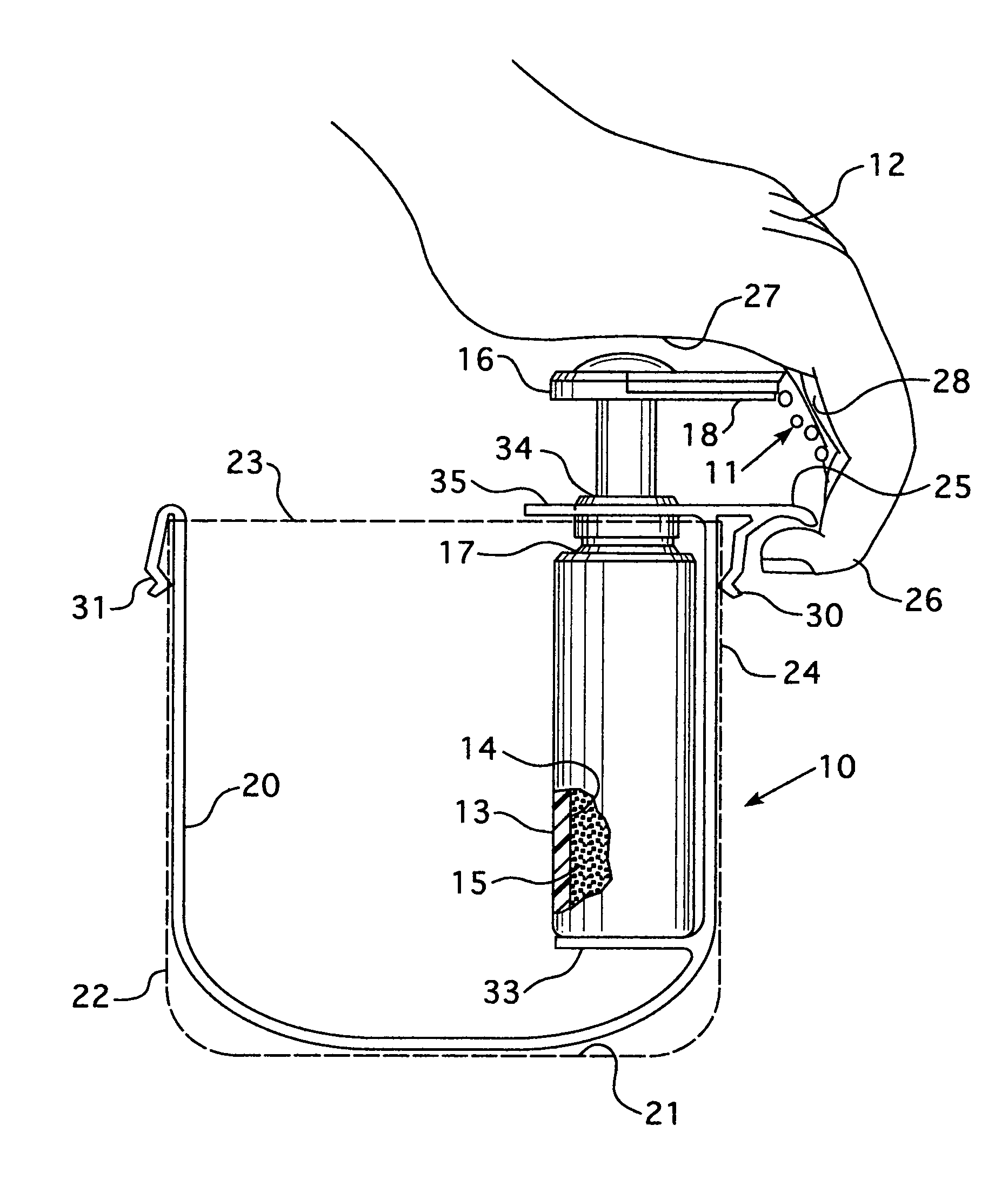 Pocket supported dispenser OFR dispensing disinfecting fluid