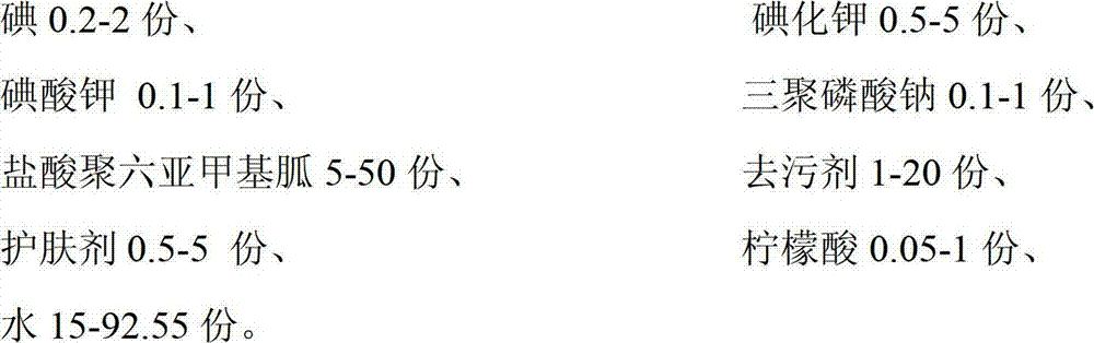 Polyhexamethyleneguanidine hydrochloride iodine medicine bath liquid and preparation method thereof