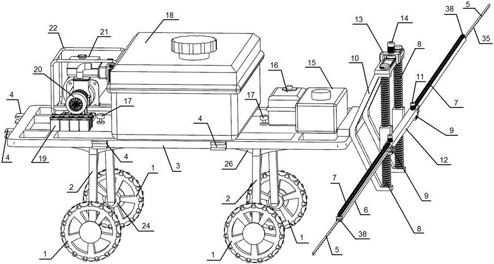 Spray boom assembly and lifting spraying device comprising same