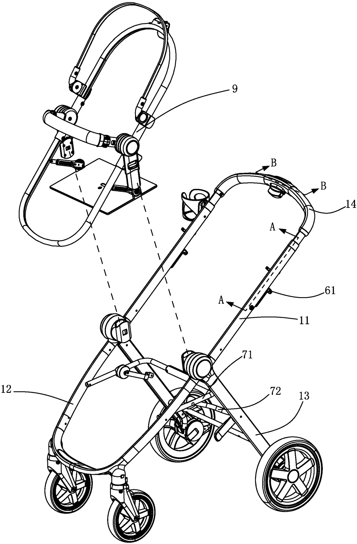 Baby stroller with rapid positioning and locking mechanism