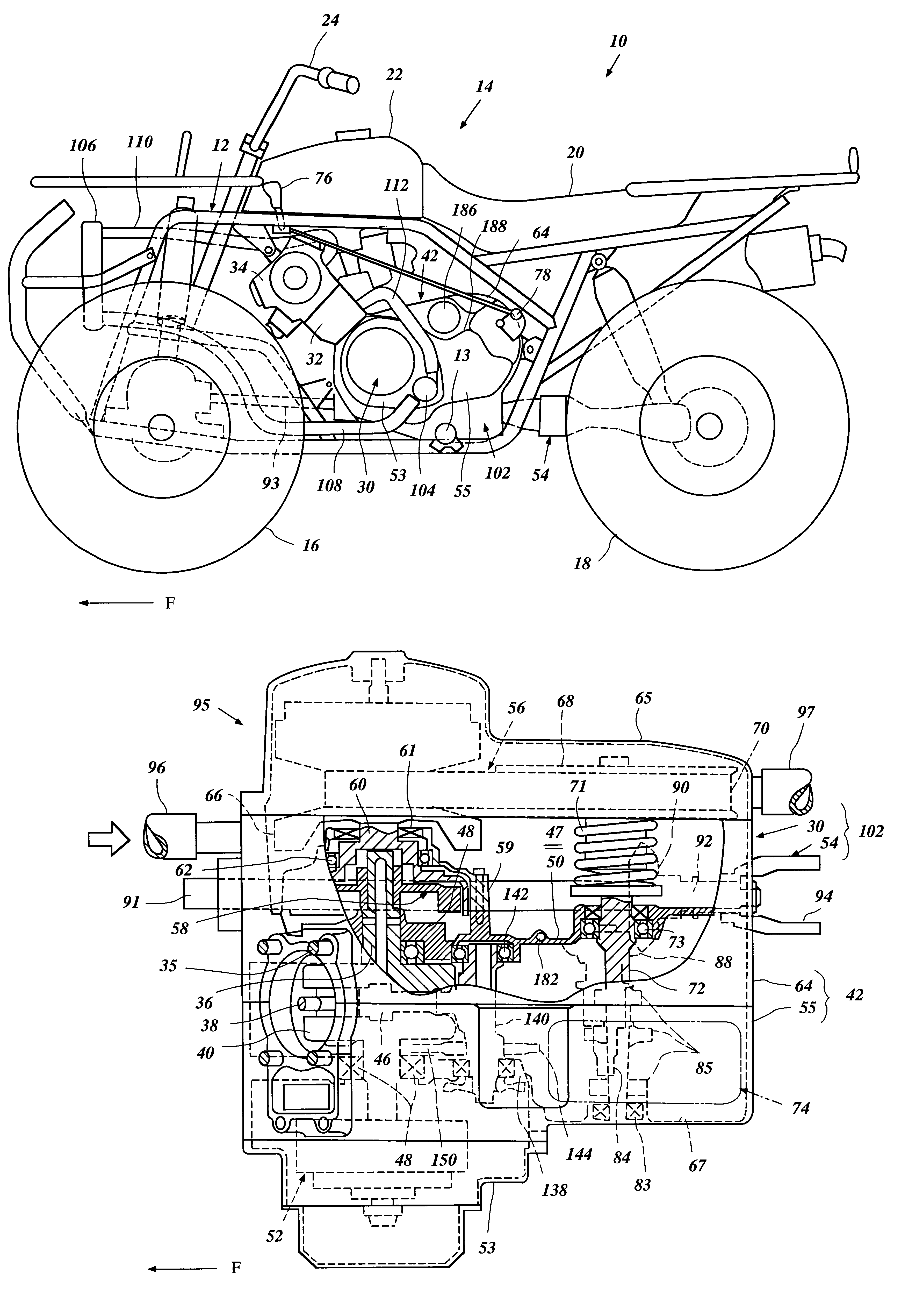 Transmission and cooling arrangement for all terrain vehicle