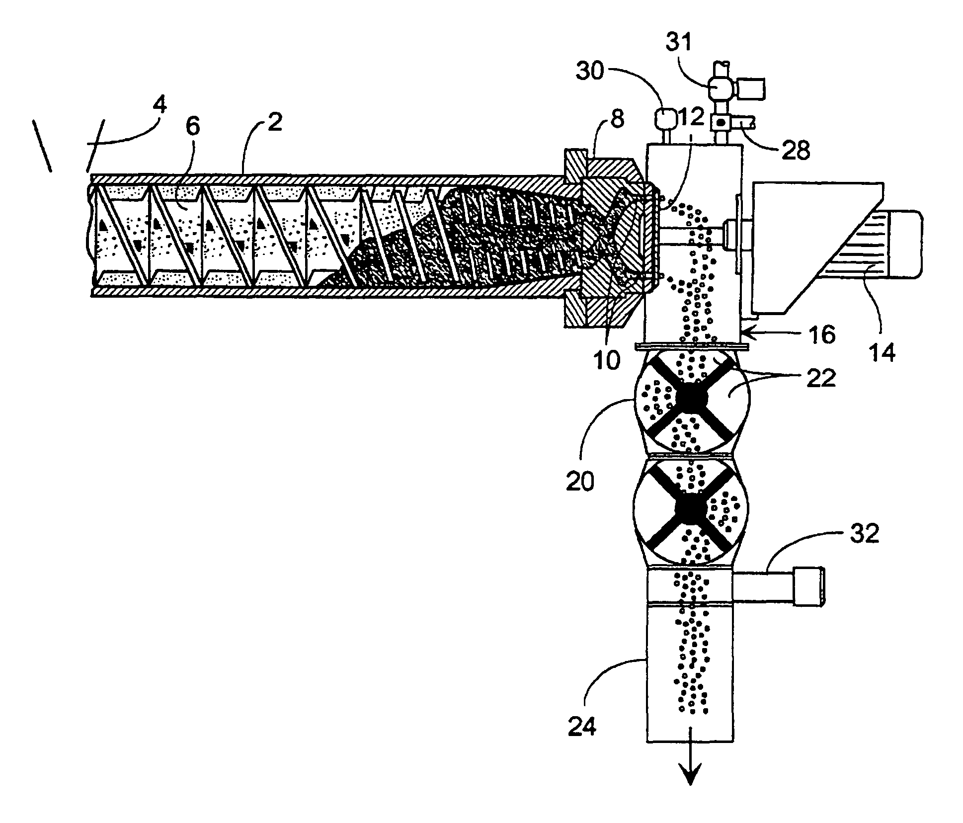 Method and apparatus for extrusion of expanding water holding products such as foodstuff particles or feeding stuff pellets