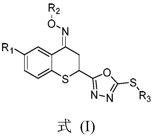 Preparation method and application of thiochroman-4-ketone derivative containing 1, 3, 4-oxadiazole thioether and oxime ether structure