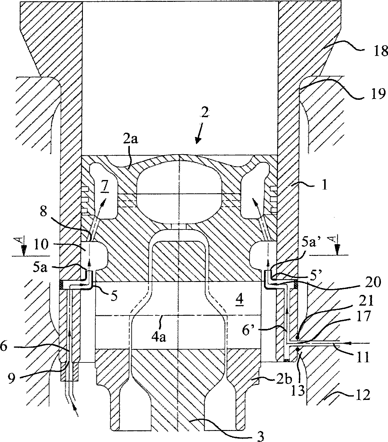 Piston cooling device and cylinder liner