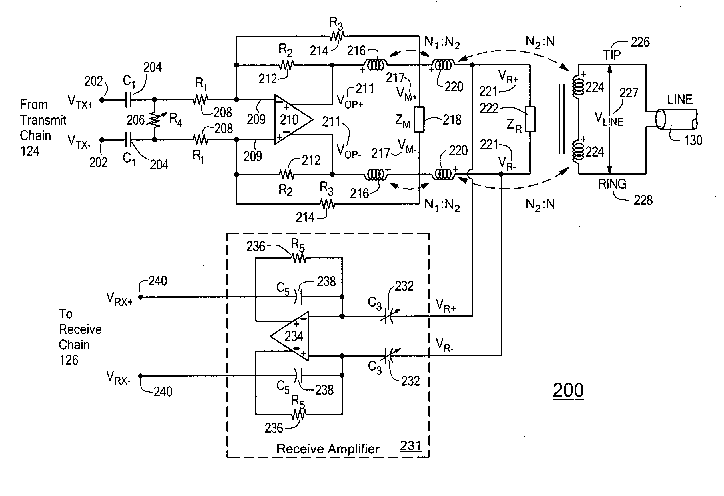 Line interface with analog echo cancellation