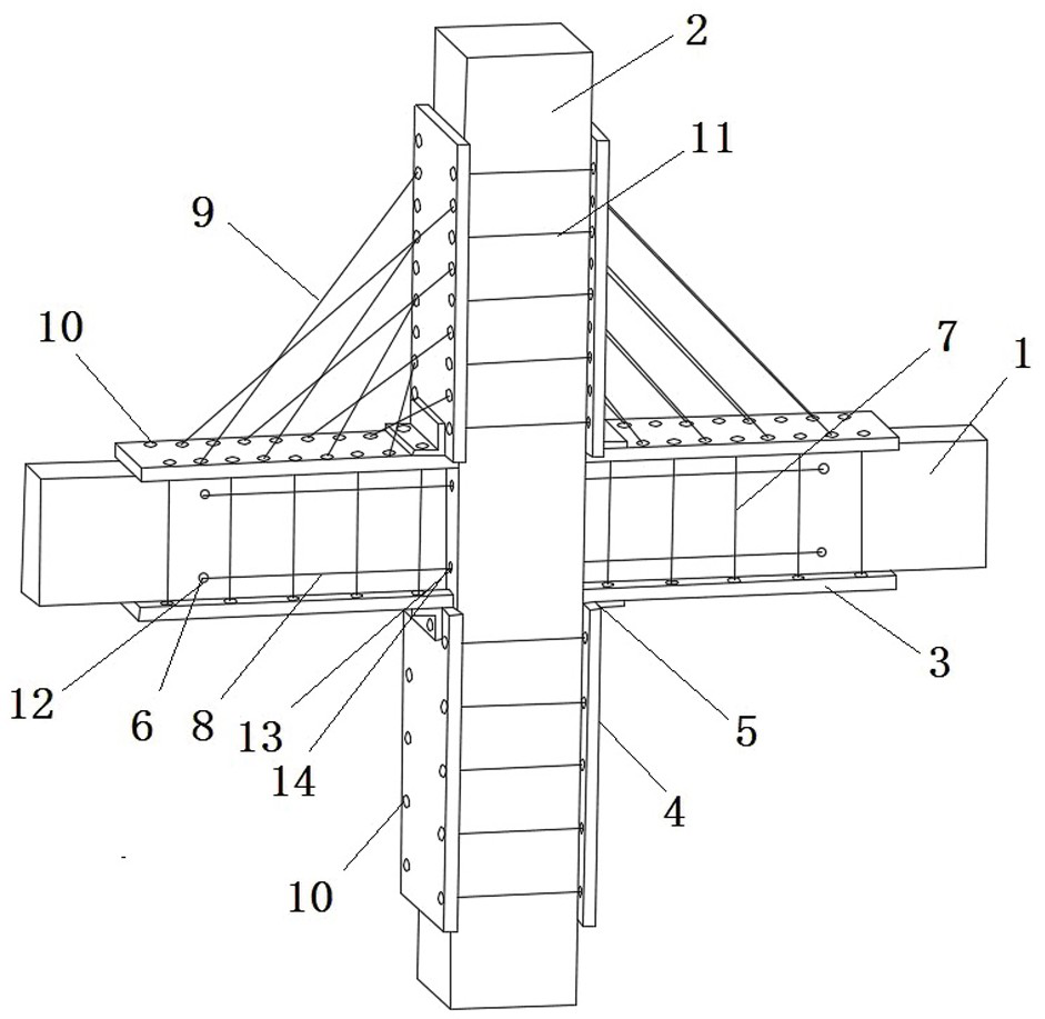 Reinforced concrete beam-column joint structure using prestressed steel strands for reinforcement and construction method therefor