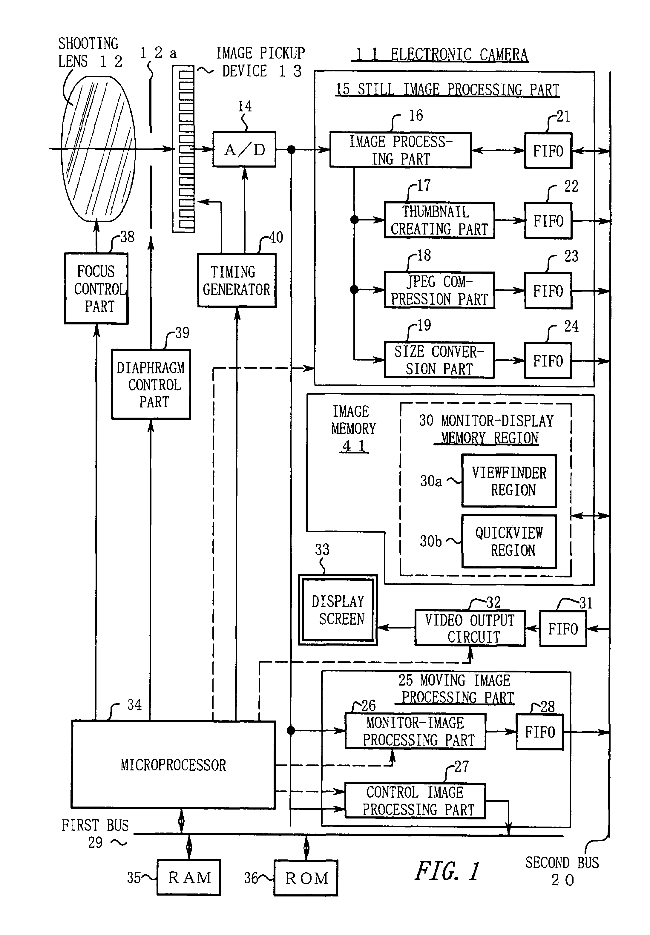 Electronic camera for displaying a preview image during still image capture