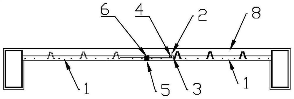 Prefabricated one-way laminated slab abutted seam reinforcing structure