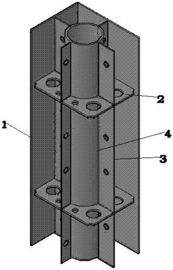 Combined giant column composed of irregular-section multi-cavity steel tube with built-in concrete-filled circular steel tube, and construction method thereof