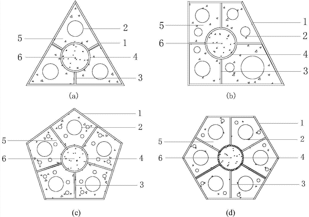 Combined giant column composed of irregular-section multi-cavity steel tube with built-in concrete-filled circular steel tube, and construction method thereof