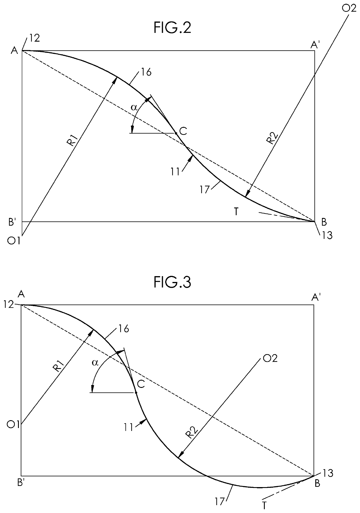 Container provided with a curved invertible diaphragm