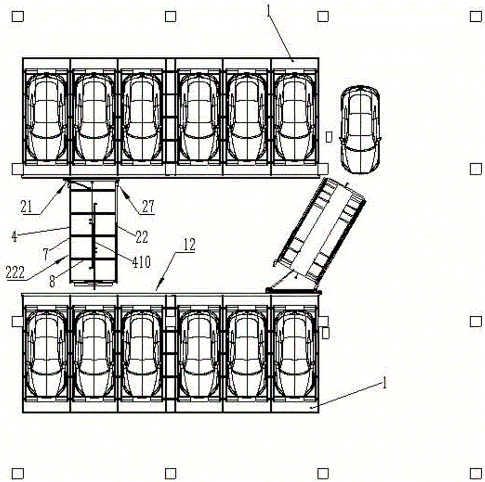 Double-layer parking garage with positions above channel capable of serving as parking lots and application of double-layer parking garage with positions above channel capable of serving as parking lots