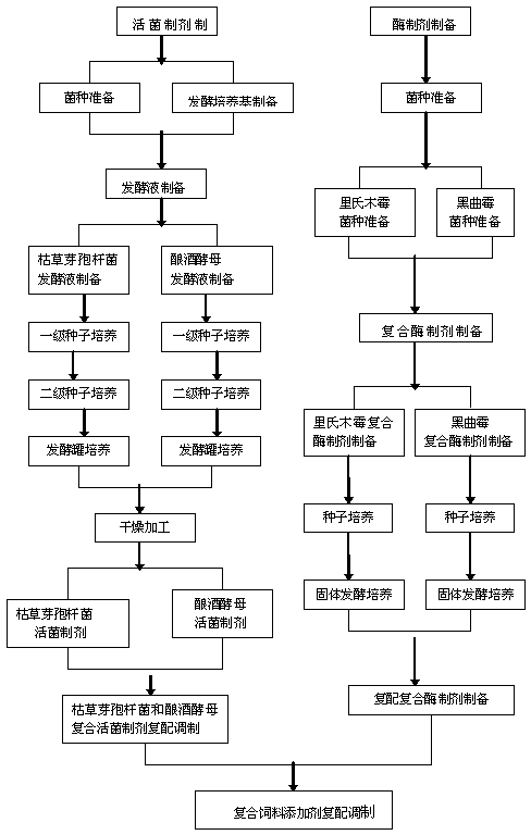 Bio-enzyme and microorganism containing compound feed additive and preparation process thereof