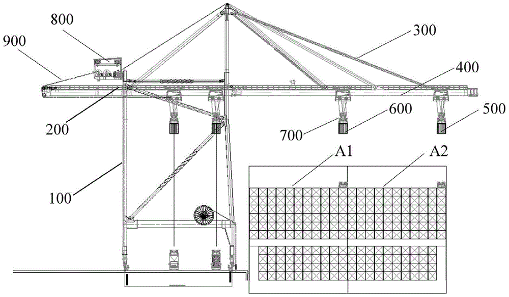 Container crane with double main trolleys