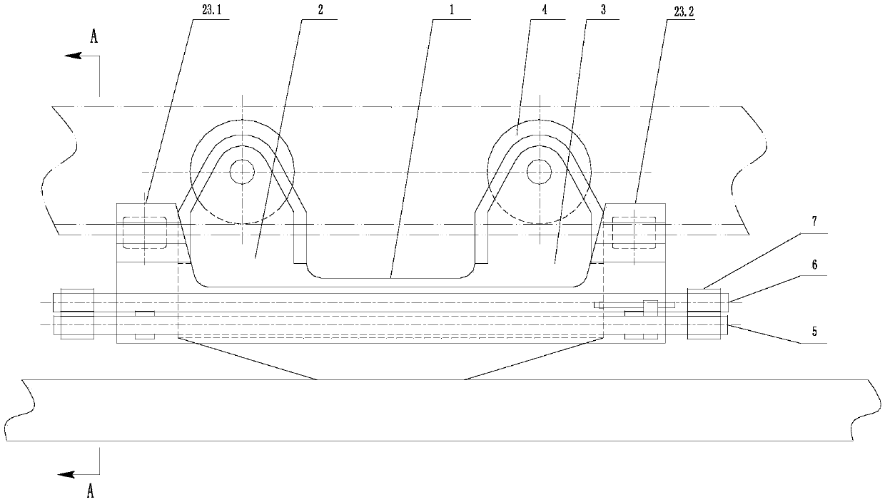 Suspension friction transport trolley guide device