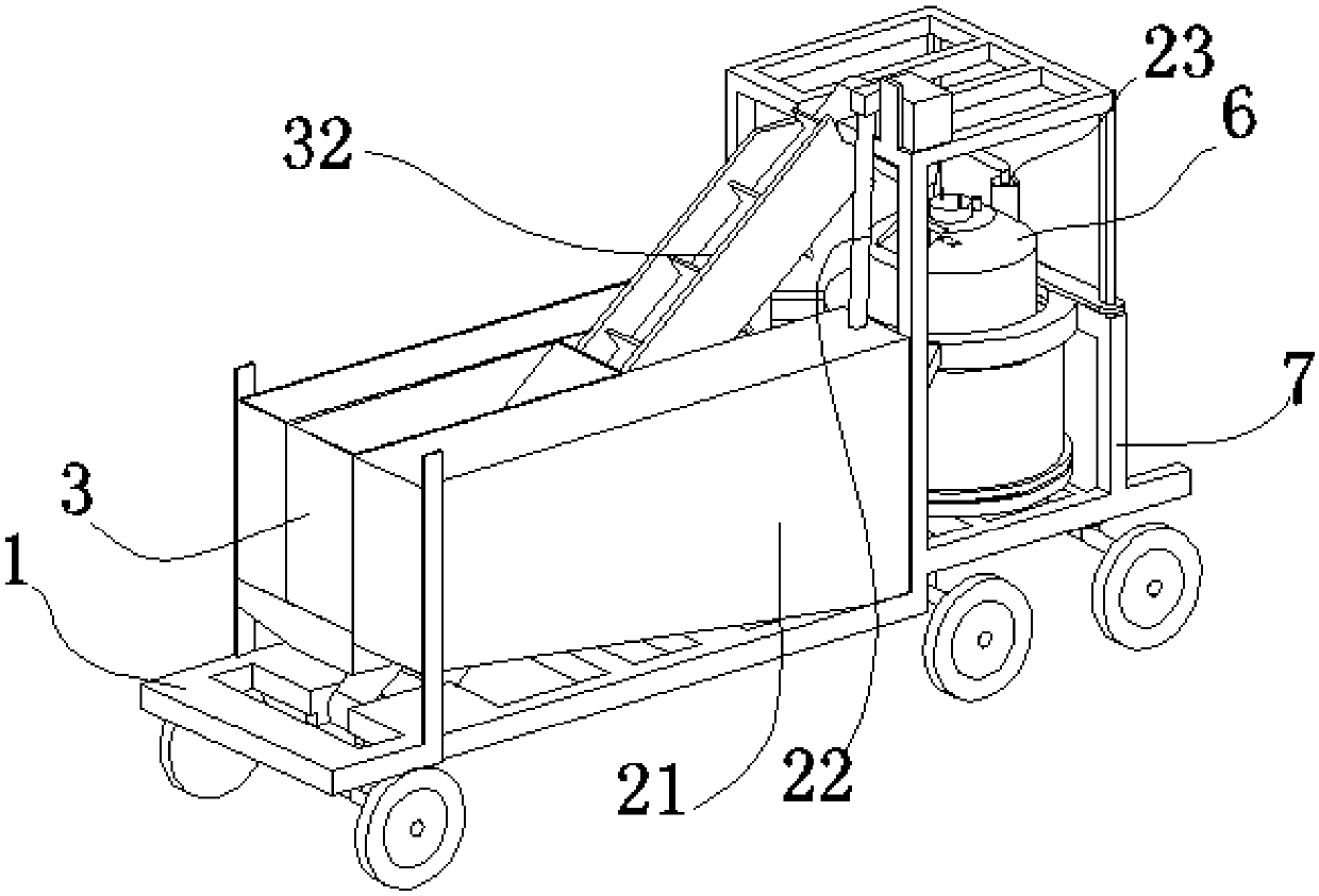 Road concrete transporting and stirring device and using method thereof