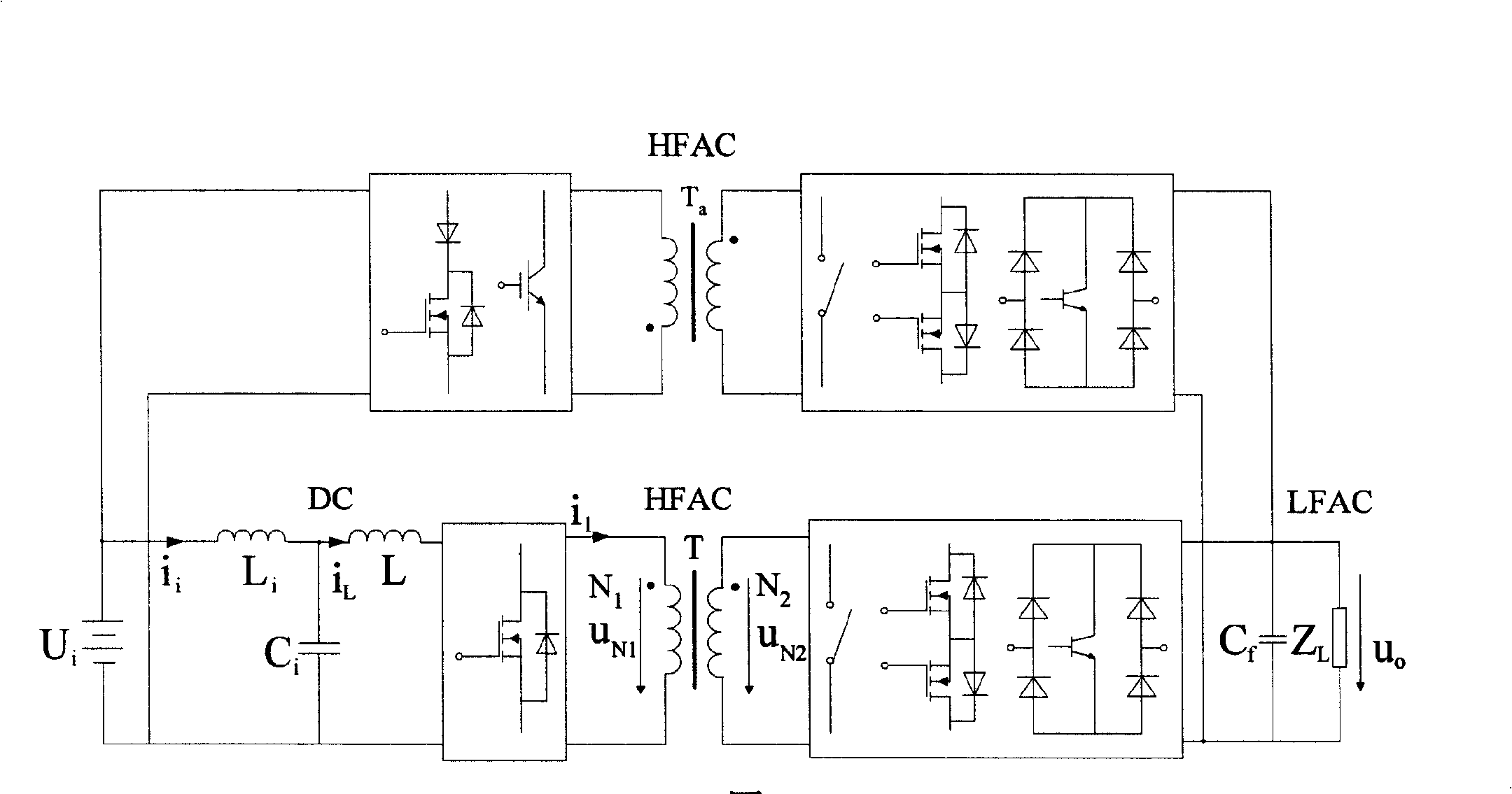 Voltage increase high-frequency link reverser