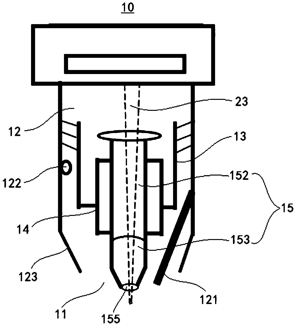 Welding gun head as well as laser and electric arc composite welding device and method