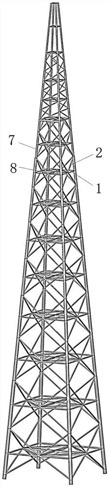Web member structure shaped like Chinese character 'mi' and extra-high voltage converter station direct current field polar line tower