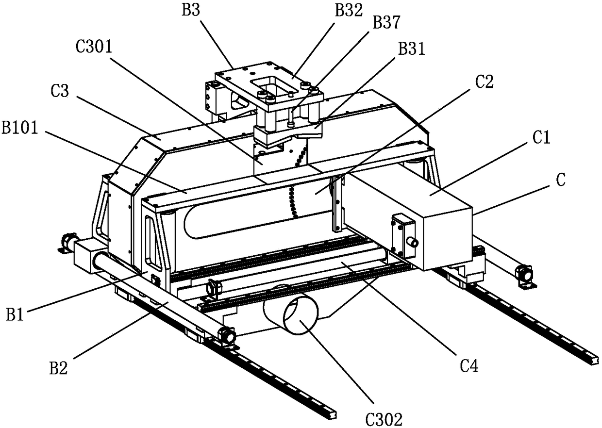 Wooden bar transporting, connecting, saw-cutting and outputting integrated machine for wood processing machine