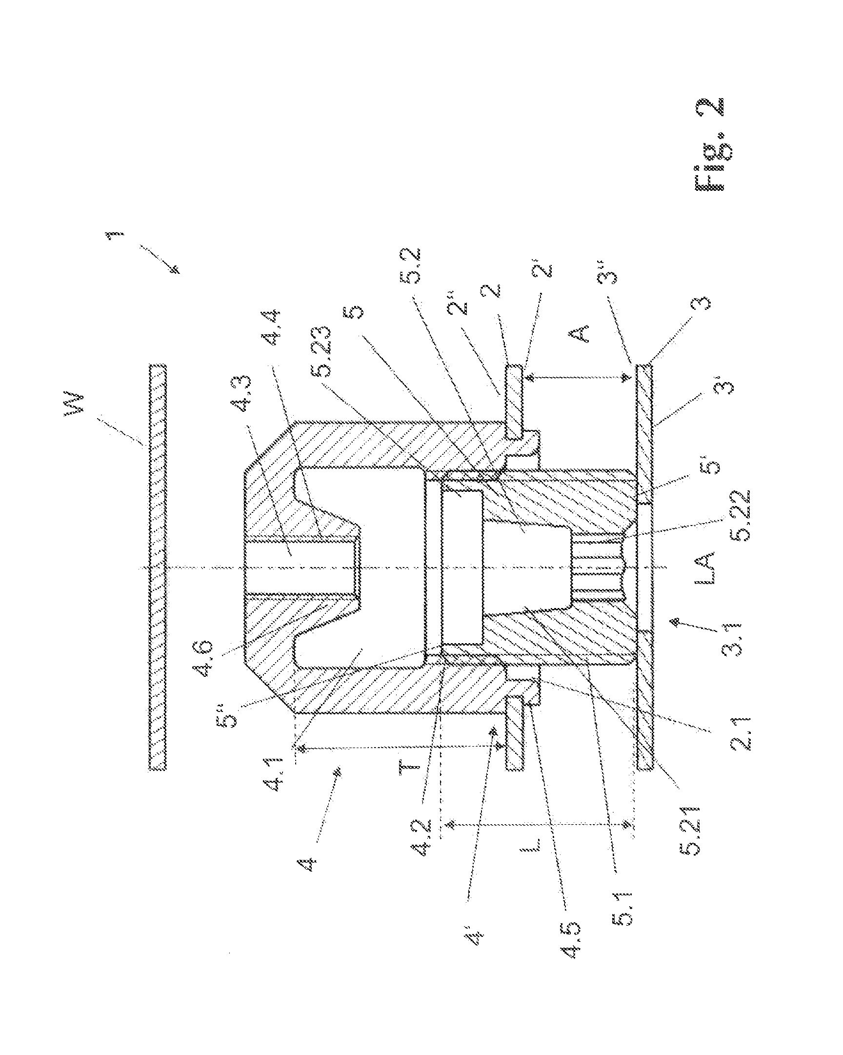 Adjustable fastening device and method for producing a prefabricated subassembly from at least one adjustable fastening device and a component