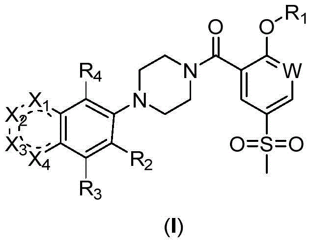 2-Substituted-oxy-5-methylsulfonyl aryl piperazine acidamide analogue and preparation method and application thereof