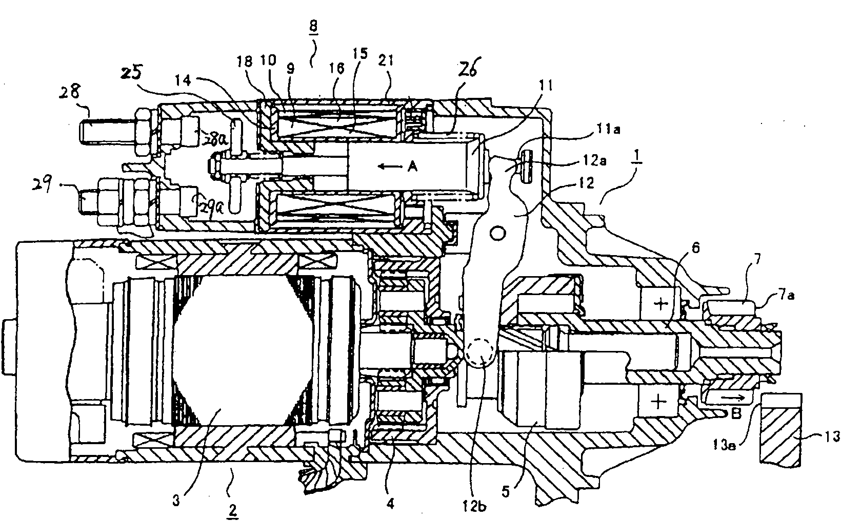 Electromagnetic switch for auxiliary-rotation starter