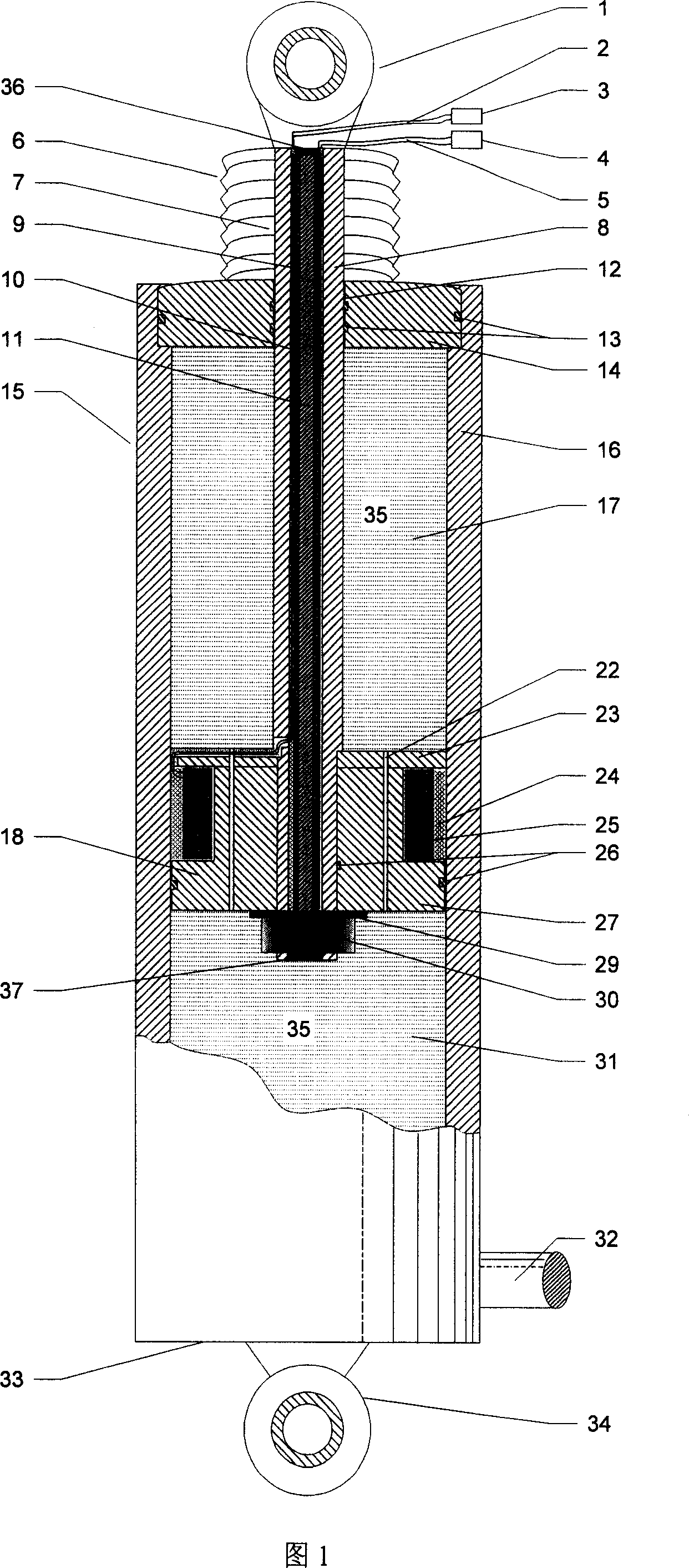 Vehicle suspension vibration damper with relative velocity self-sensing function