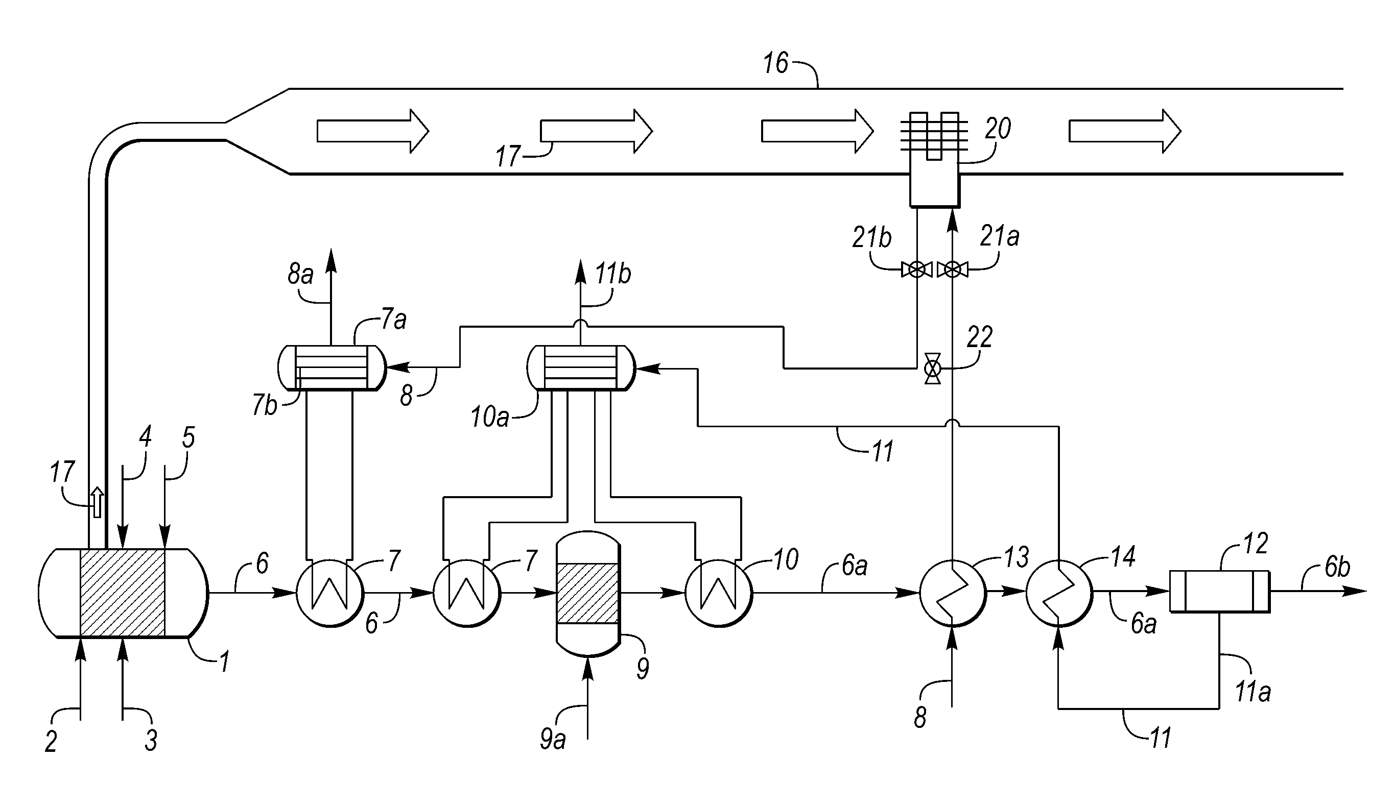Method and device for producing process vapor and boiler feed steam in a heatable reforming reactor for producing synthesis gas