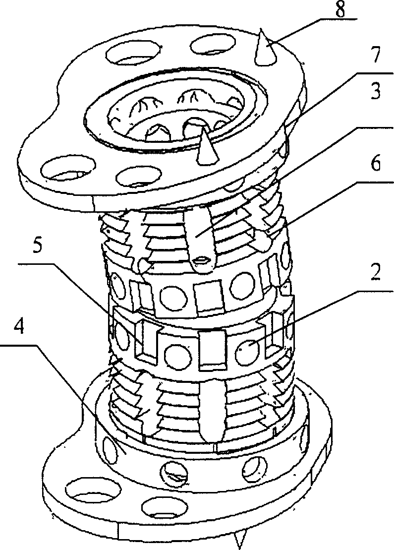 Self -fixing type artificial vertebral body