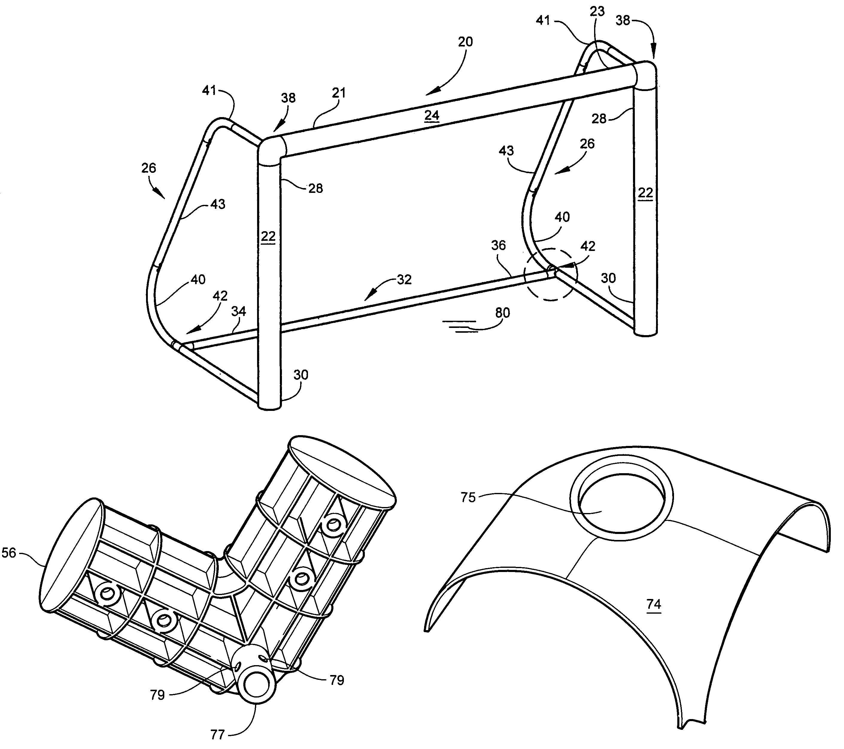Adjustable and portable soccer goal and molded joint connectors associated therewith