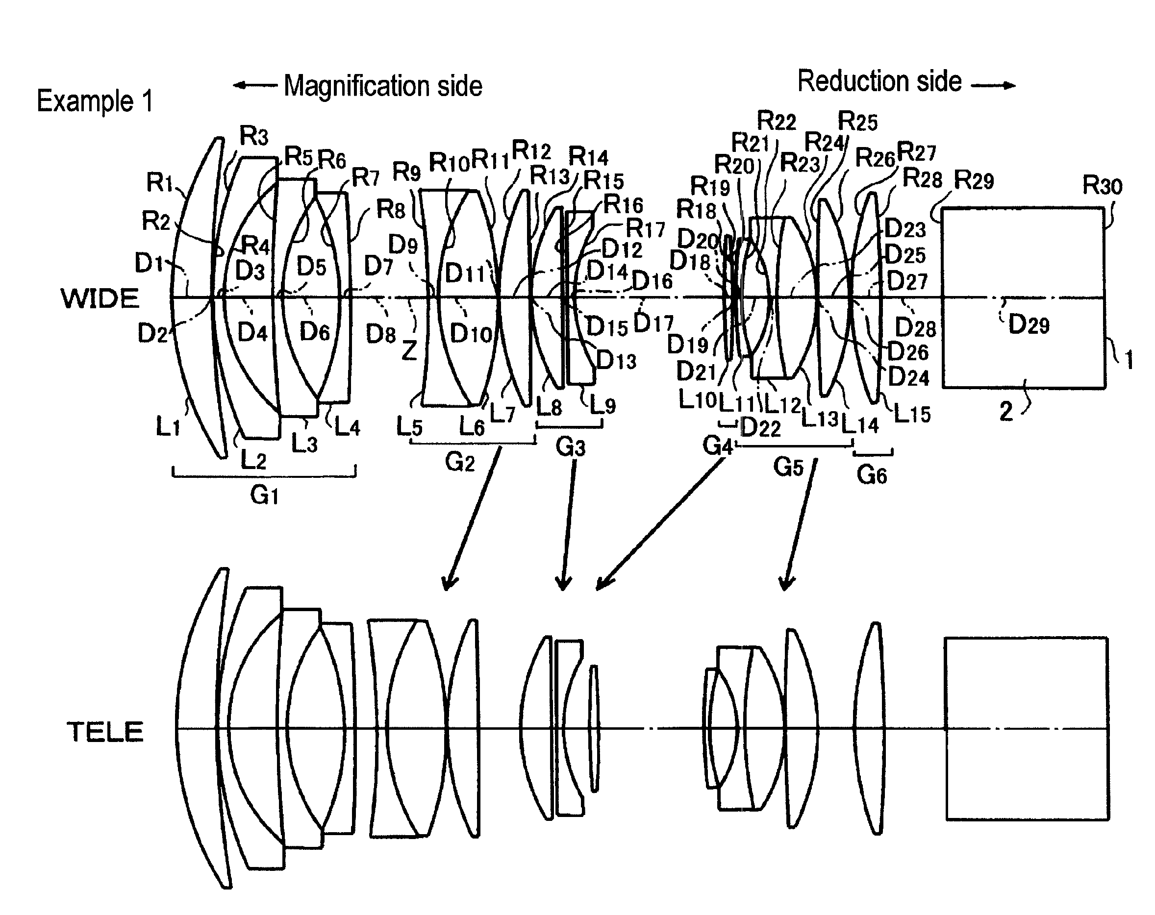 Projection zoom lens system and projection type display apparatus