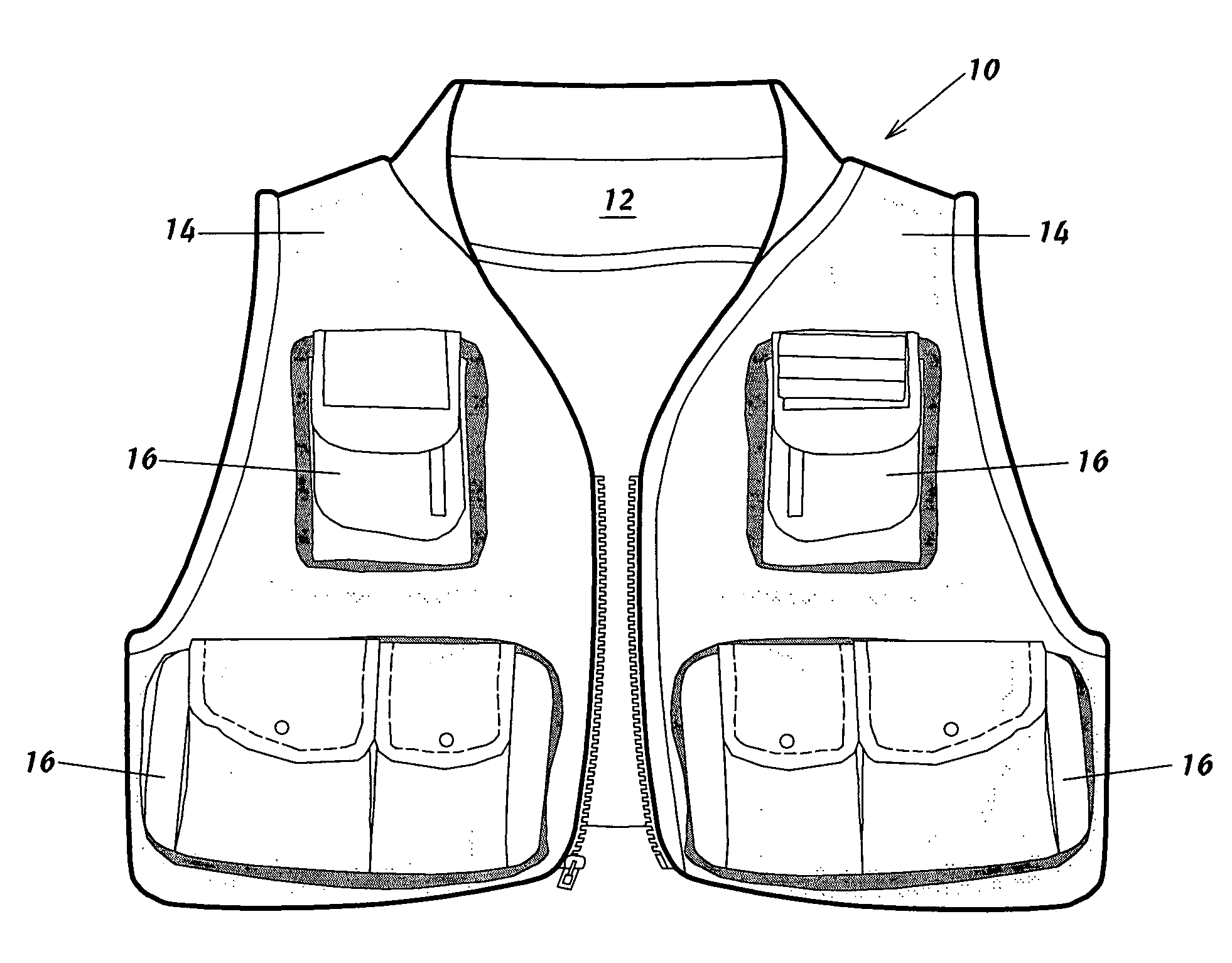 Garment with molded pockets for containment of fly fishing accessories and method of manufacturing same