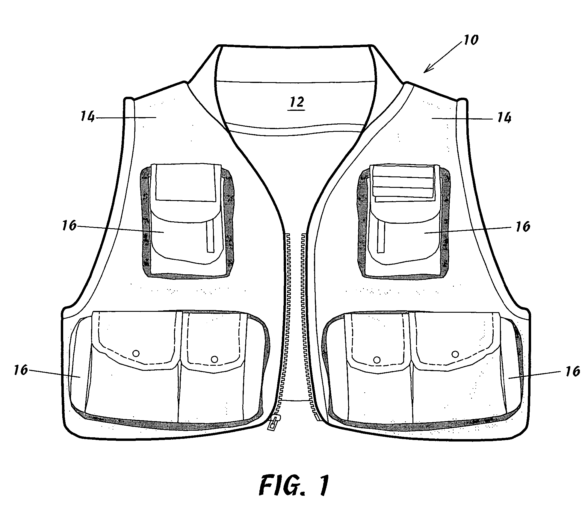 Garment with molded pockets for containment of fly fishing accessories and method of manufacturing same