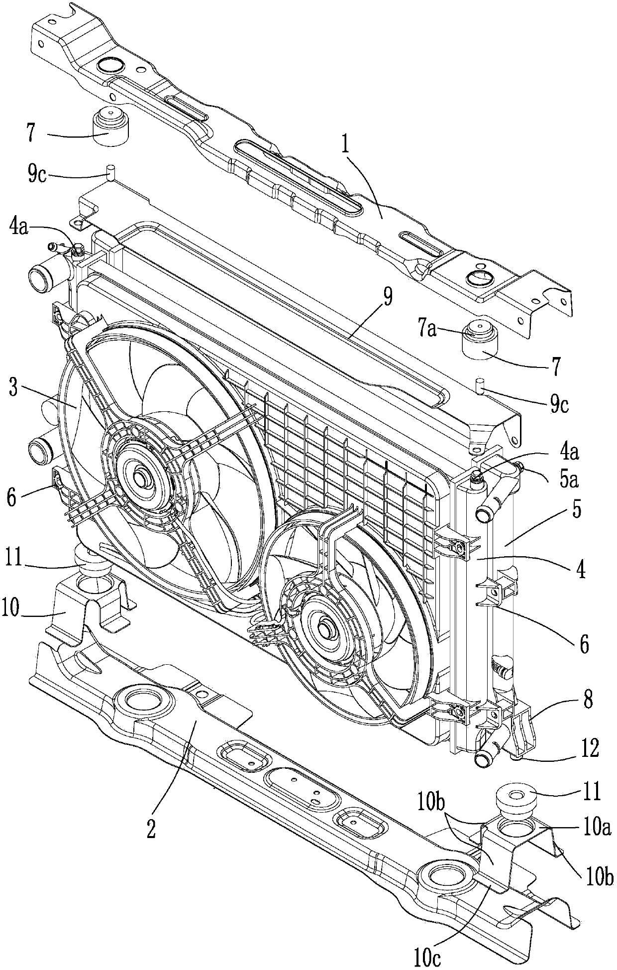 Mounting bracket module suitable for cross flow type radiator system