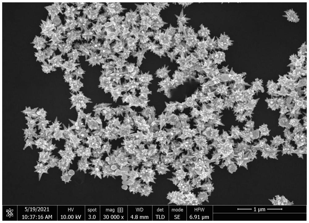 Method for growing gold nanoflower particles with sharp tips by using metal films