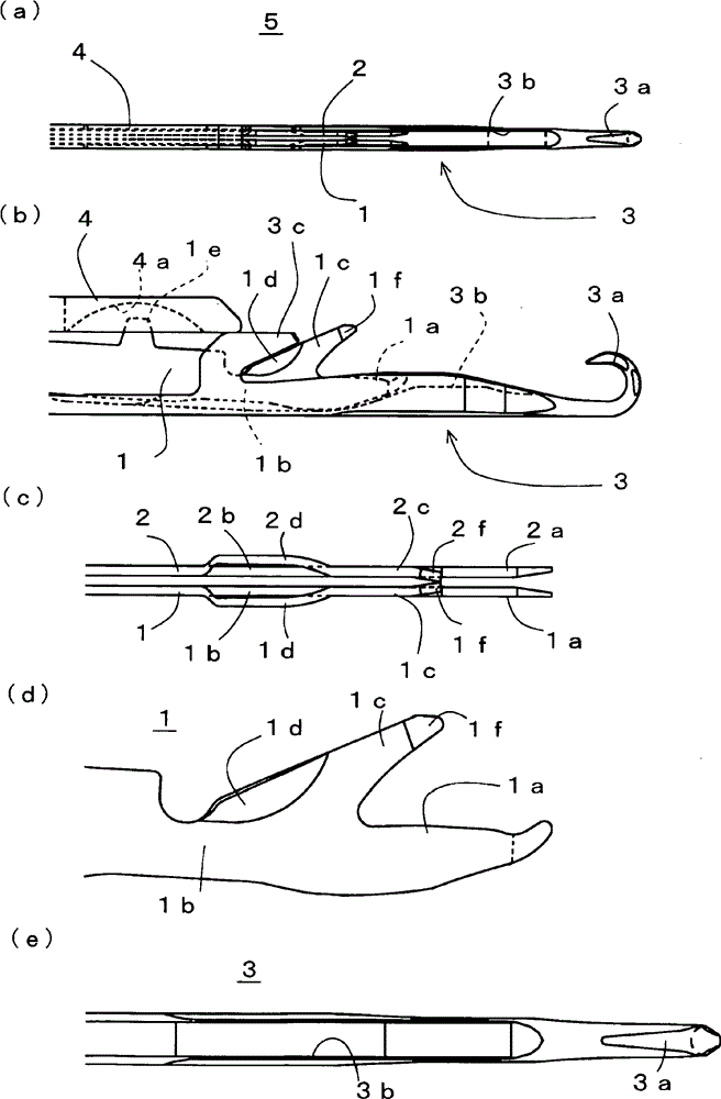 Compound needle for flatbed knitting machine