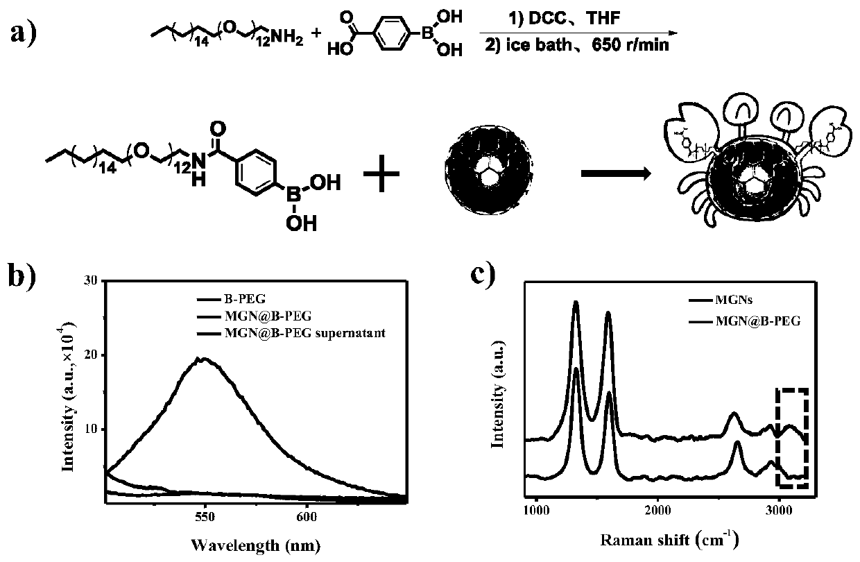 A kind of preparation method of magnetic graphene nanocomposite nanomaterial modified by boric acid PEG