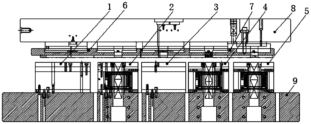 Intra-mold automatic bonding stamping mold and process of stator and rotor iron cores